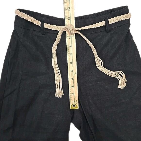 Rachel Zoe Womens Embroidered Linen Blend Pants Black XS Drawcord Belt Scallops - Picture 6 of 7